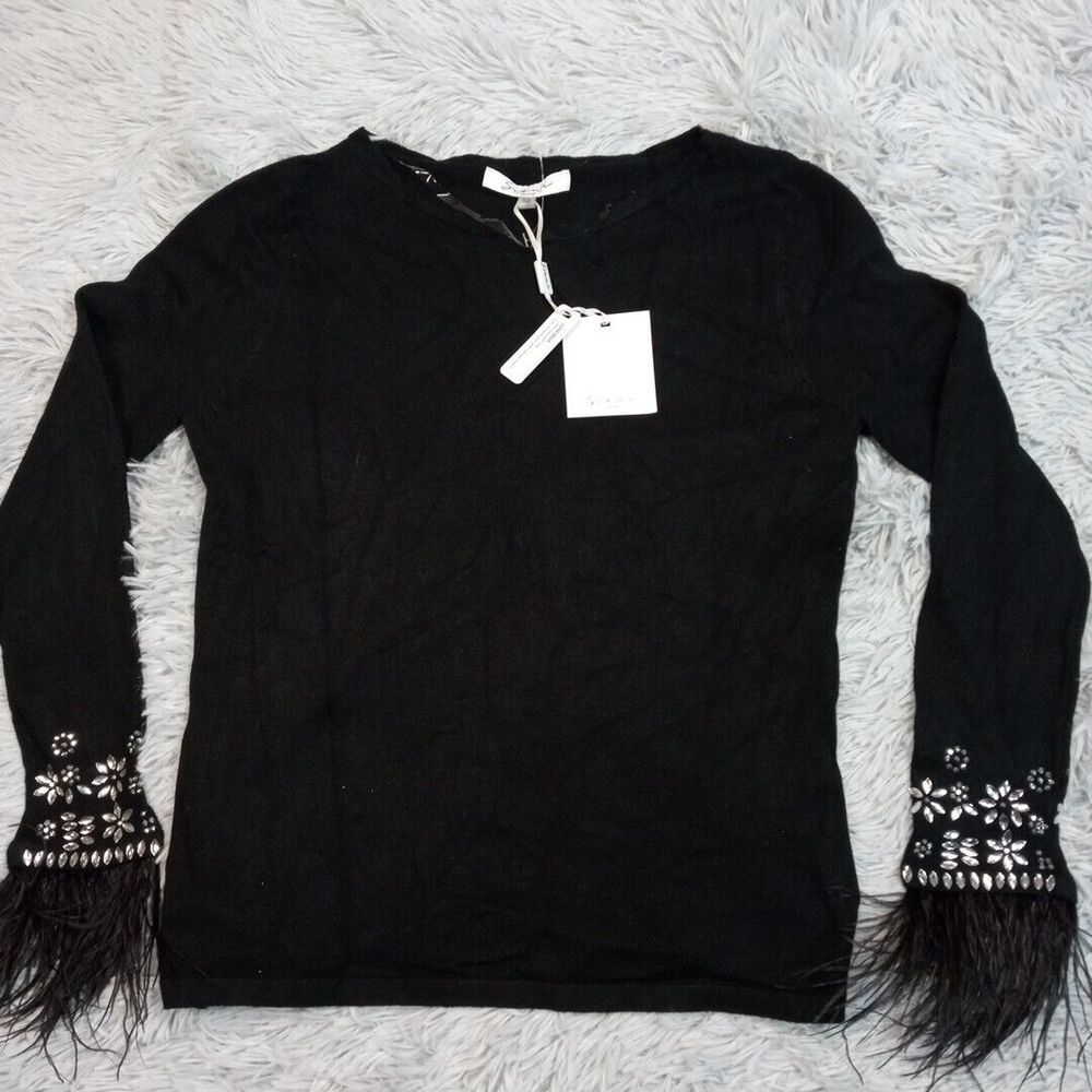 Siani‎ Milano Shirt Womens XS Black Casual Jeweled Top Lightweight Western New